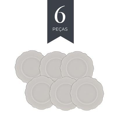 Conjunto 6 Pratos Rasos de Porcelana Maldivas com Fio Prata 28cm - Wolff