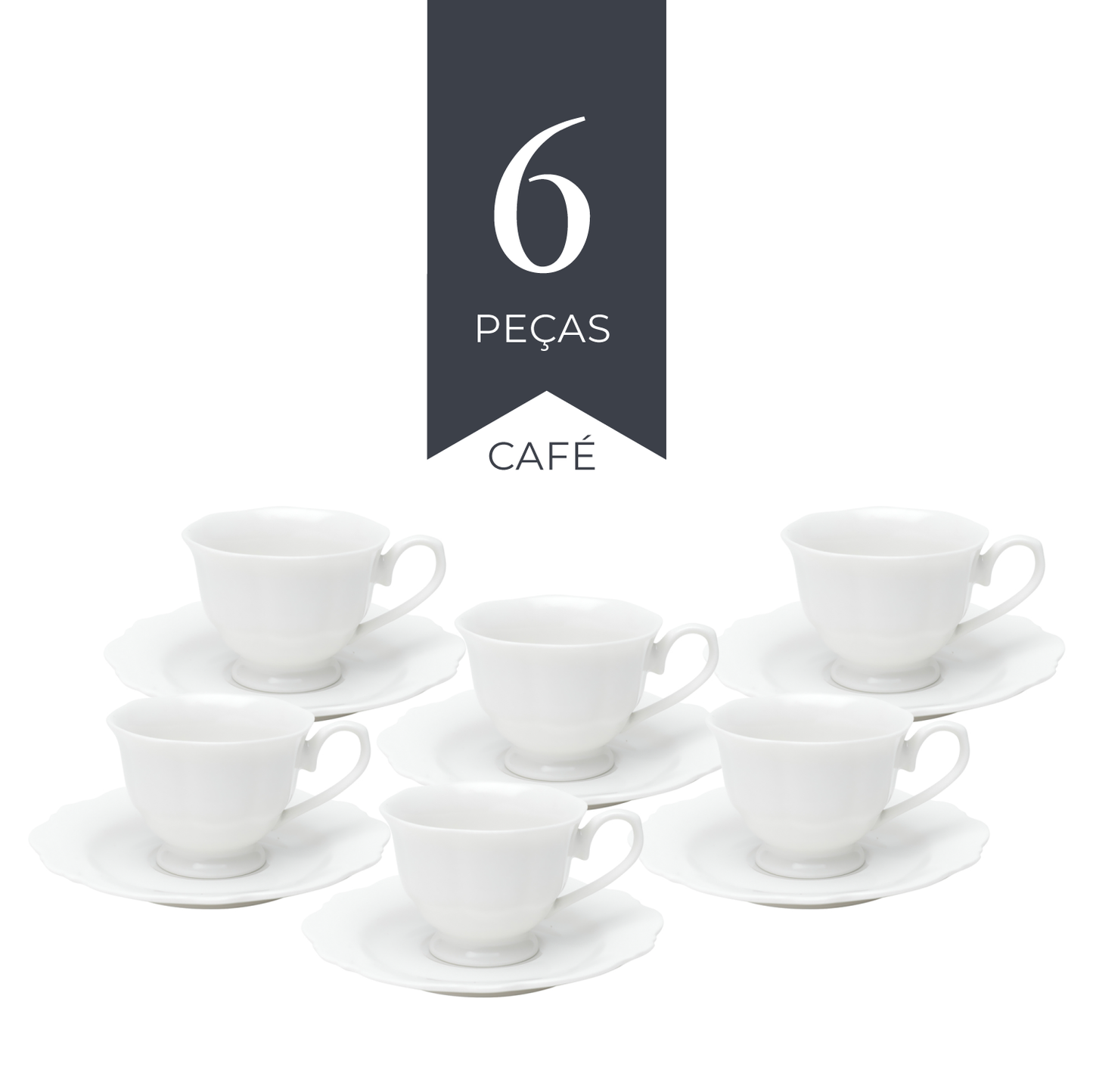Conjunto 6 Xícaras de Café com Pires Maldivas Branco 80ml - Wolff