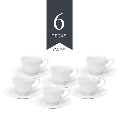 Conjunto 6 Xícaras de Café com Pires Maldivas Branco 80ml - Wolff