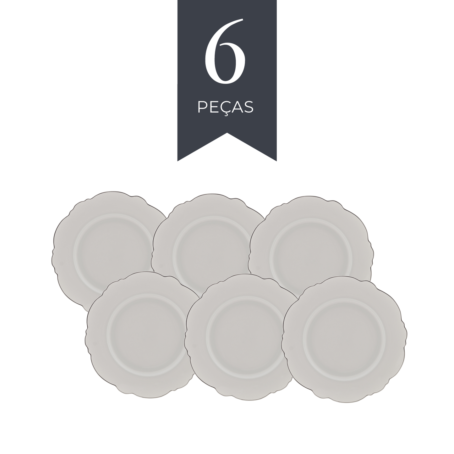 Conjunto 6 Pratos para Sobremesa de Porcelana Maldivas com Fio Prata 21cm - Wolff