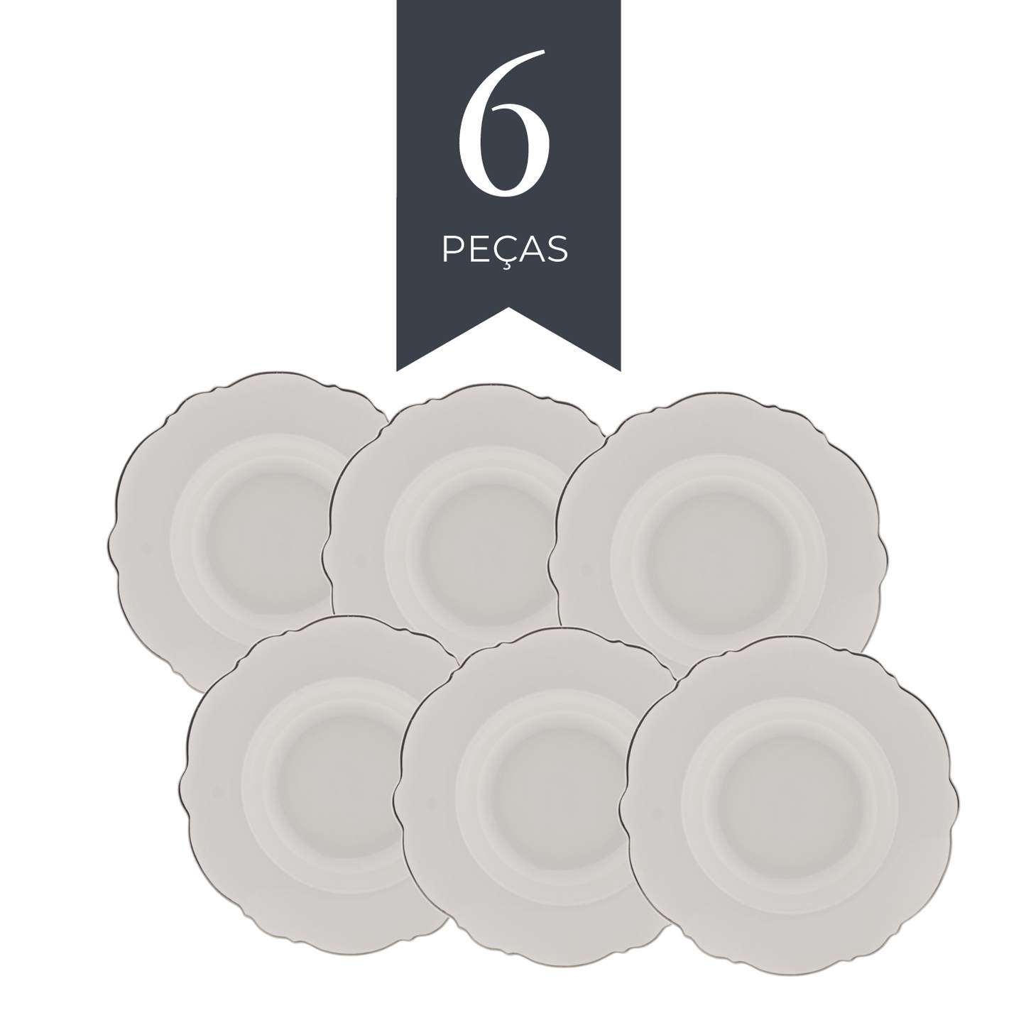 Conjunto 6 Pratos Fundos de Porcelana Maldivas com Fio Prata - Wolff