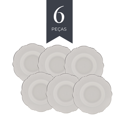 Conjunto 6 Pratos Fundos de Porcelana Maldivas com Fio Prata - Wolff