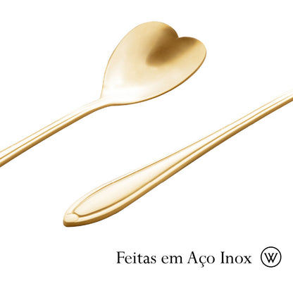 Conjunto 4 Colheres de Chá de Aço Inox Heart Dourado - Wolff