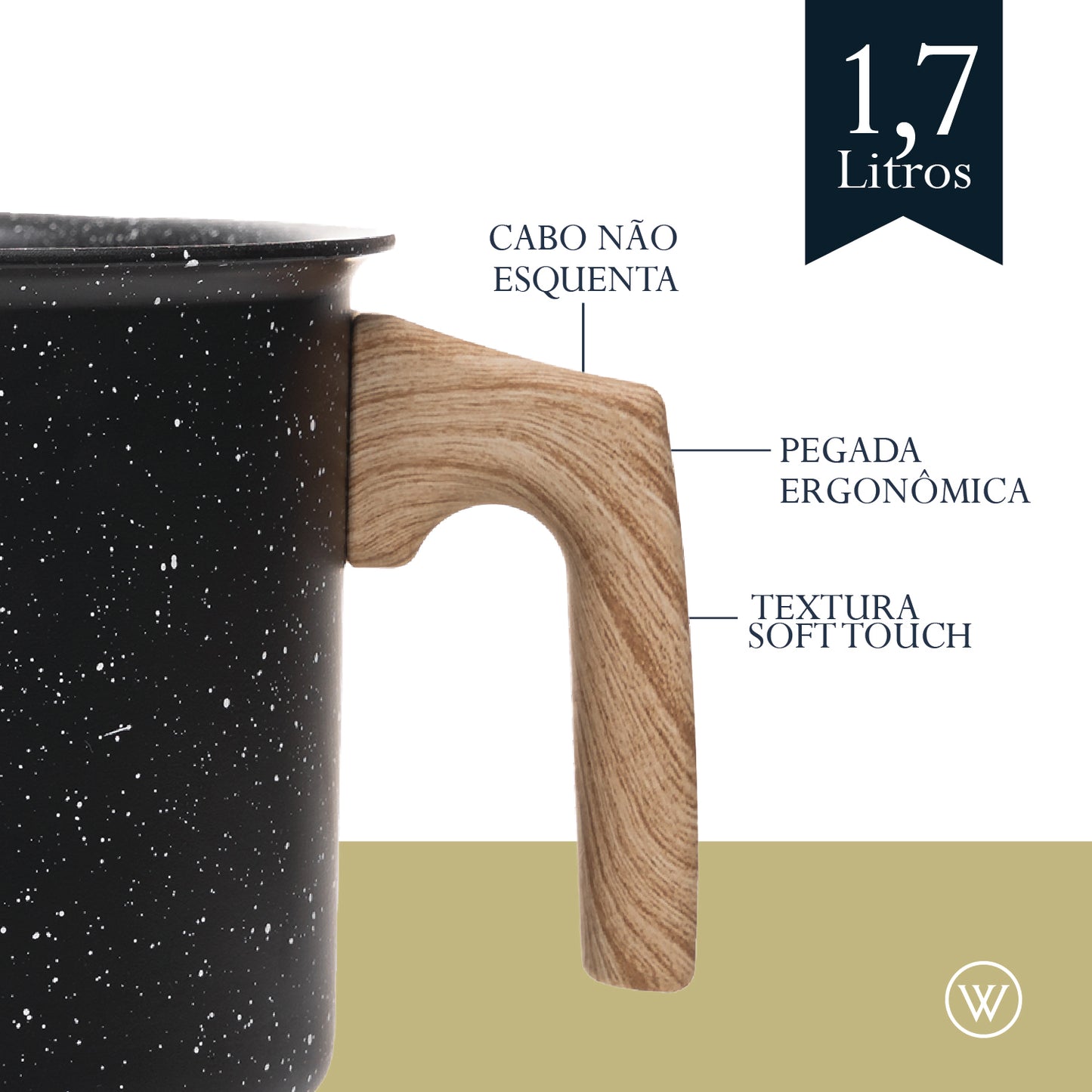 Leiteira de Indução em Alumínio com Revestimento Cerâmico Granilite Preta 14cm - Wolff