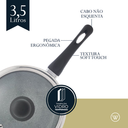 Panela de Indução em Alumínio Revestimento Cerâmico e Tampa de Vidro - Wolff