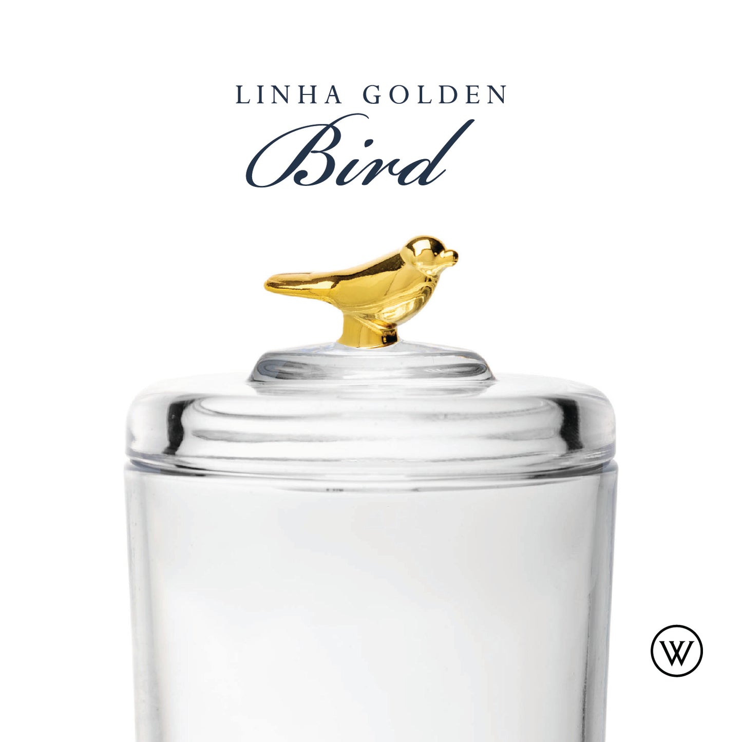 Pote com Tampa Golden Bird 8,5cm x 8,5cm x 11,5cm Cristal Ecológico - Wolff