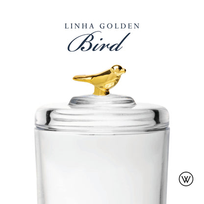 Pote com Tampa Golden Bird 8,5cm x 8,5cm x 11,5cm Cristal Ecológico - Wolff