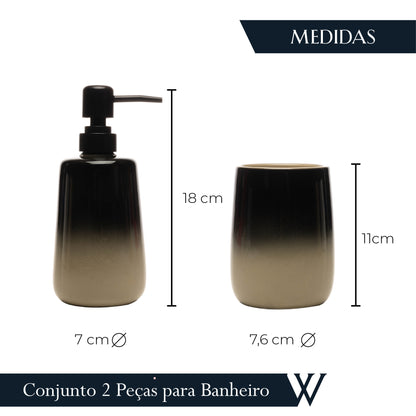 Conjunto 2 Peças para Banheiro de Cerâmica Degradê Bege e Preto - Wolff