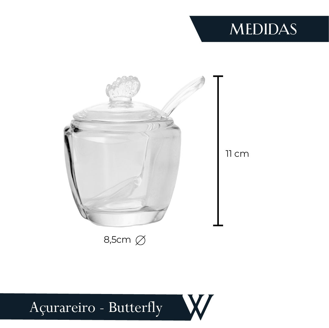 Açucareiro de Vidro com Colher Butterfly 130ml - Wolff