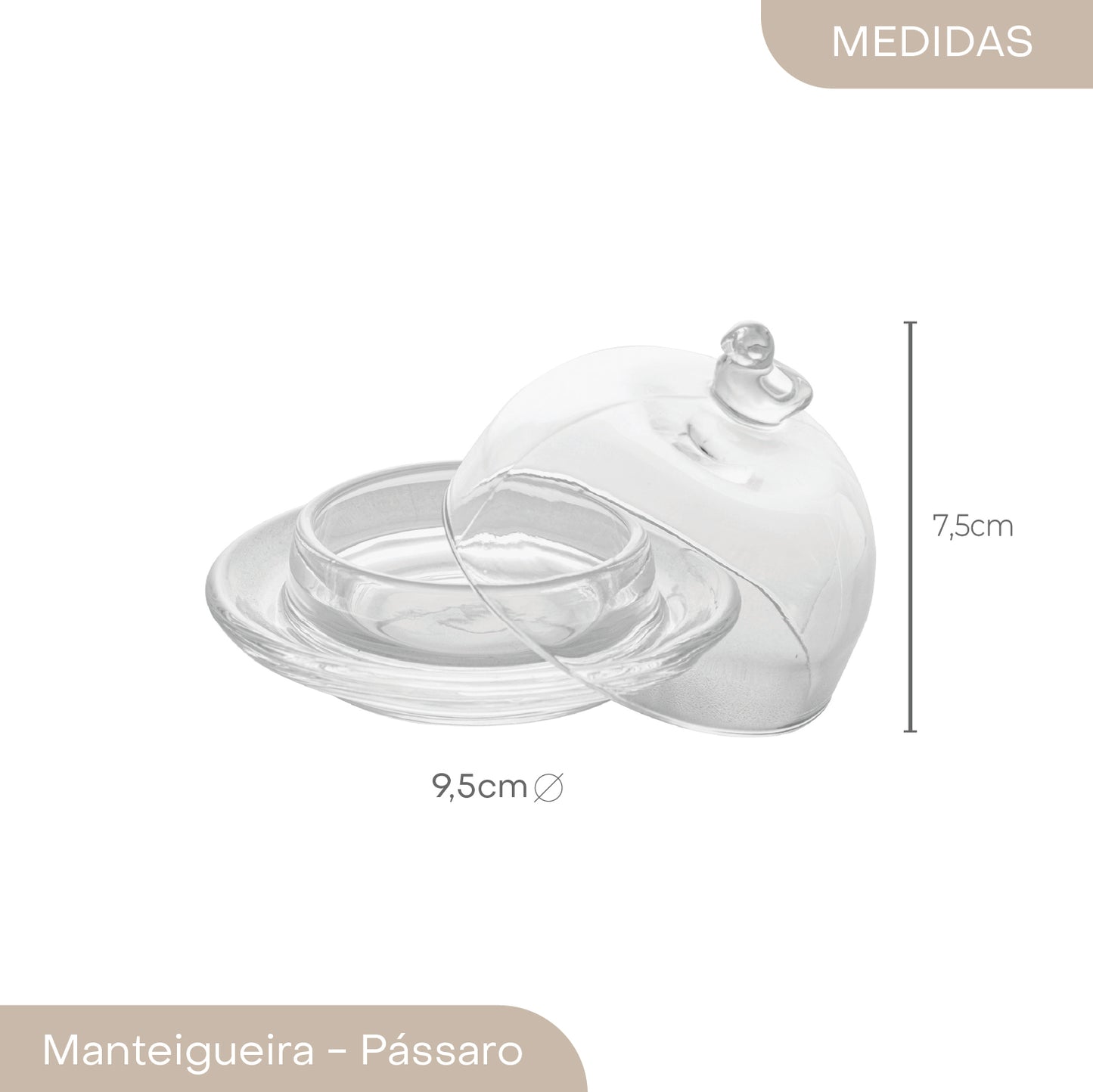 Manteigueira de Cristal Pássaro 9,5cm x 6,5cm - Lyor
