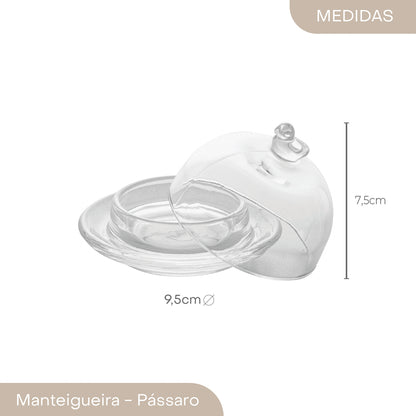 Manteigueira de Cristal Pássaro 9,5cm x 6,5cm - Lyor
