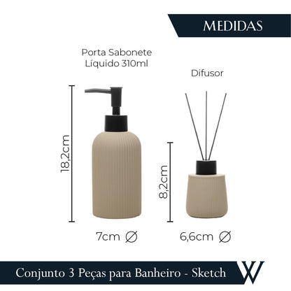 Conjunto 3 Peças para Banheiro Soft Touch Sketch Nude Cerâmica - Wolff