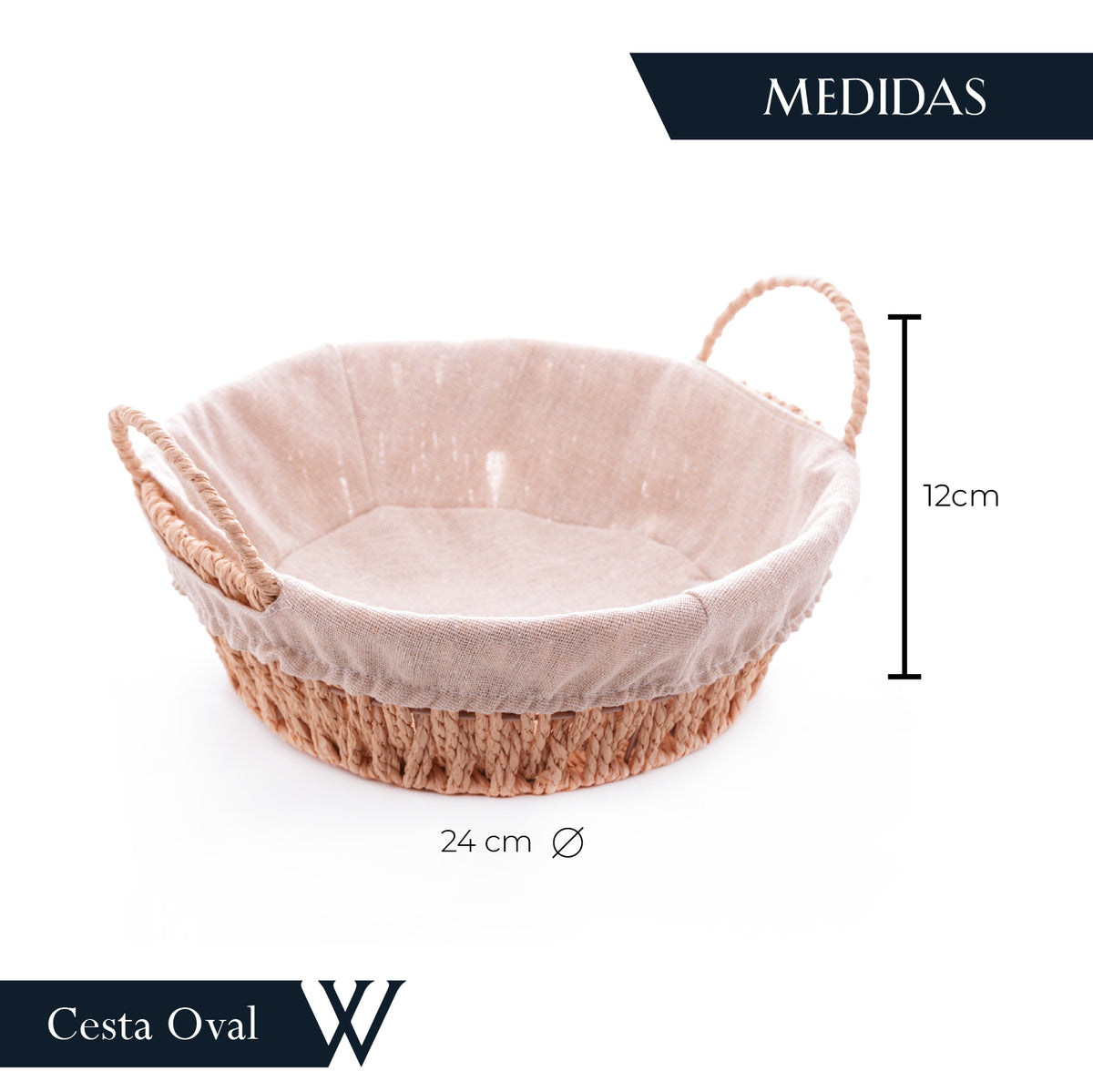 Cesta Redonda de Papel com Forro em Tecido com Alça 27cm x 24cm x 12cm - Wolff