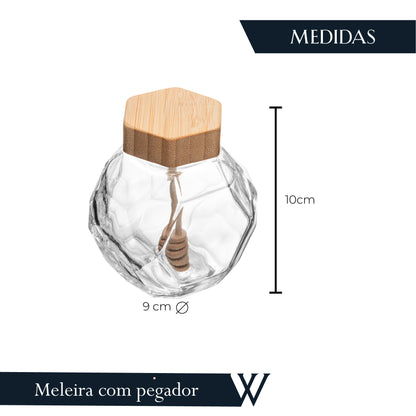 Meleira de Vidro com Pegador e Tampa de Bambu 200ml - Wolff