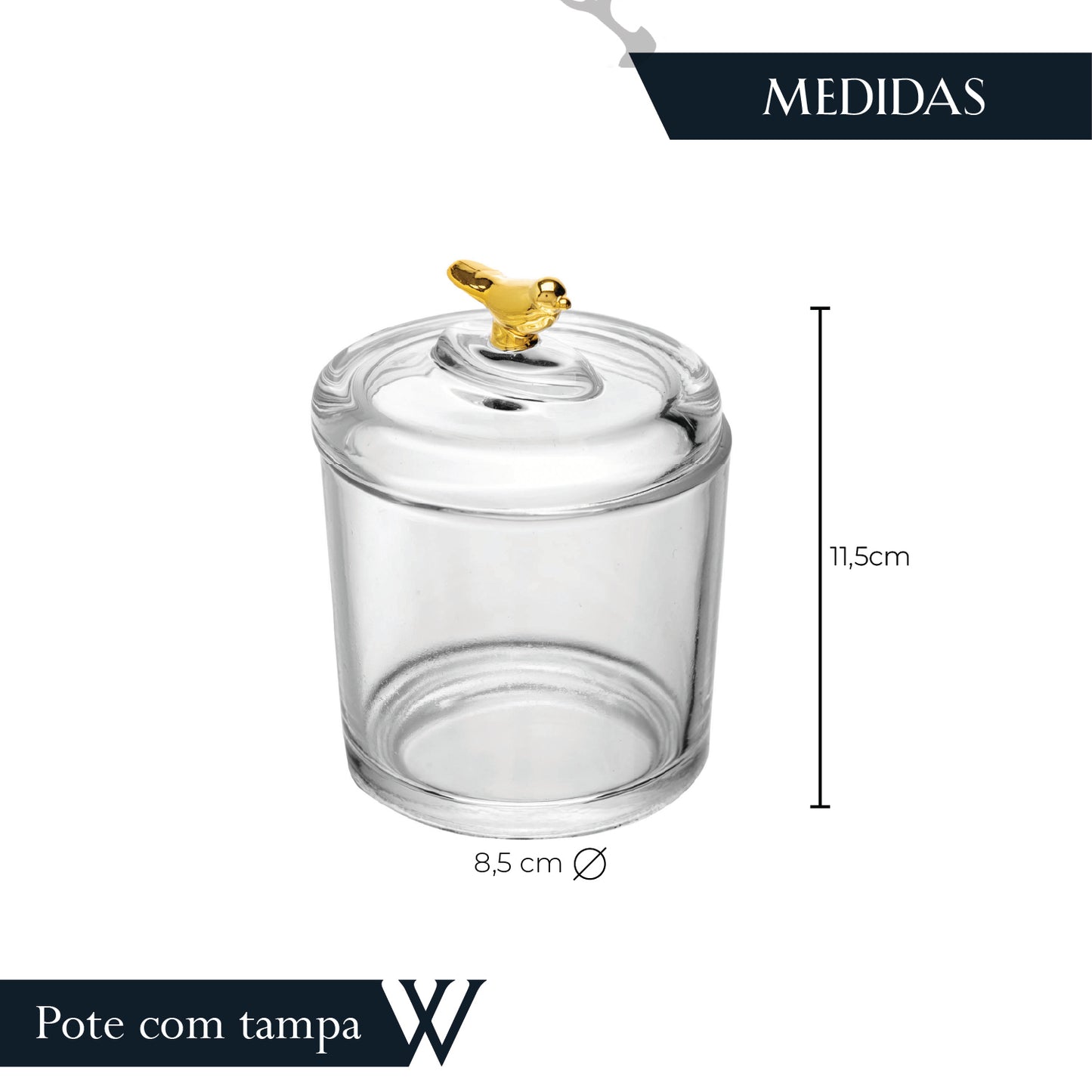 Pote com Tampa Golden Bird 8,5cm x 8,5cm x 11,5cm Cristal Ecológico - Wolff