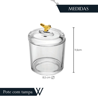 Pote com Tampa Golden Bird 8,5cm x 8,5cm x 11,5cm Cristal Ecológico - Wolff
