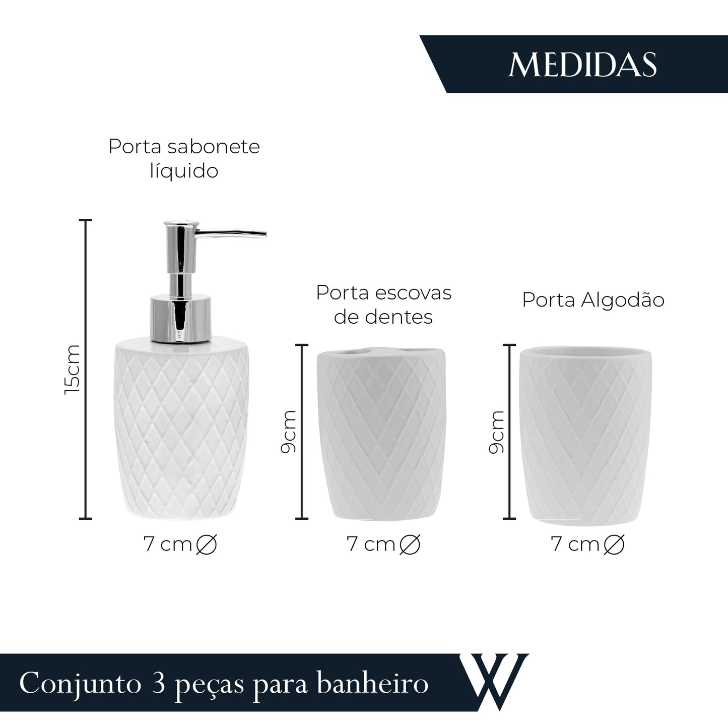 Conjunto 3 Peças para Banheiro Branco - Wolff