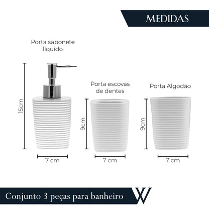 Conjunto 3 Peças para Banheiro Lines Branco - Wolff