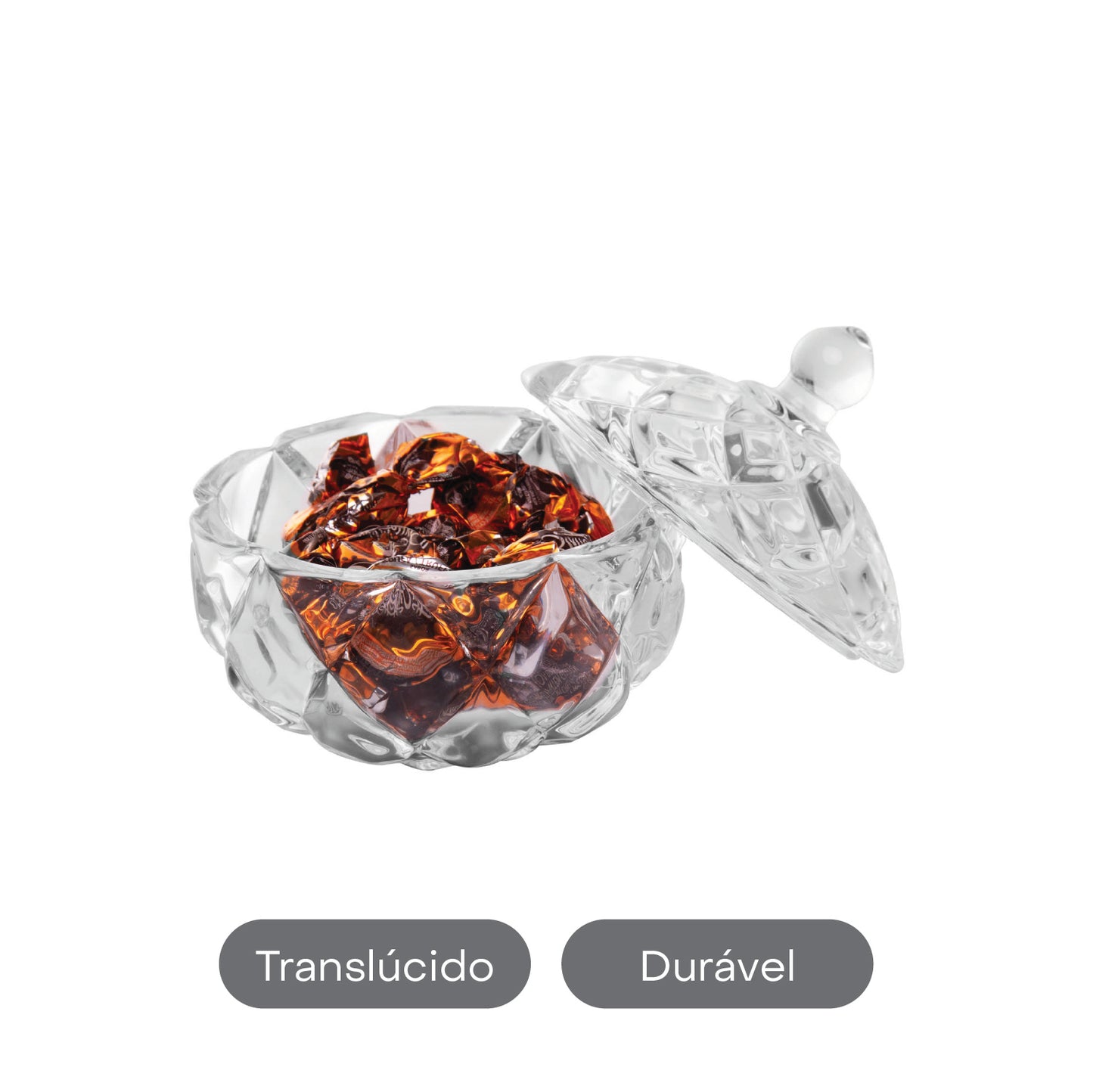 Potiche de Cristal Redondo Deli Diamond 10,5cm x 10,5cm x 11,5cm - Lyor