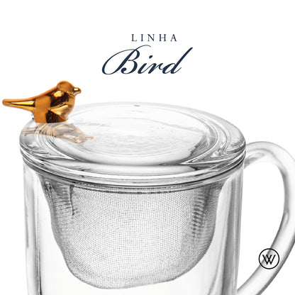 Caneca com Tampa e Filtro Golden Bird 350ml Cristal - Wolff
