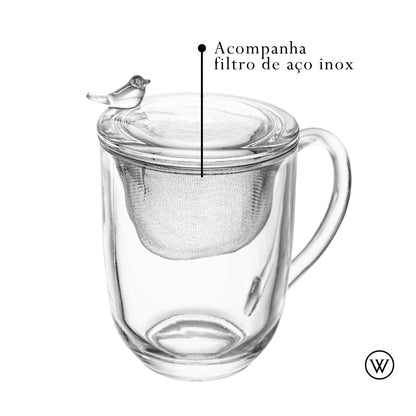 Caneca com Tampa e Filtro Bird 350ml Cristal - Wolff