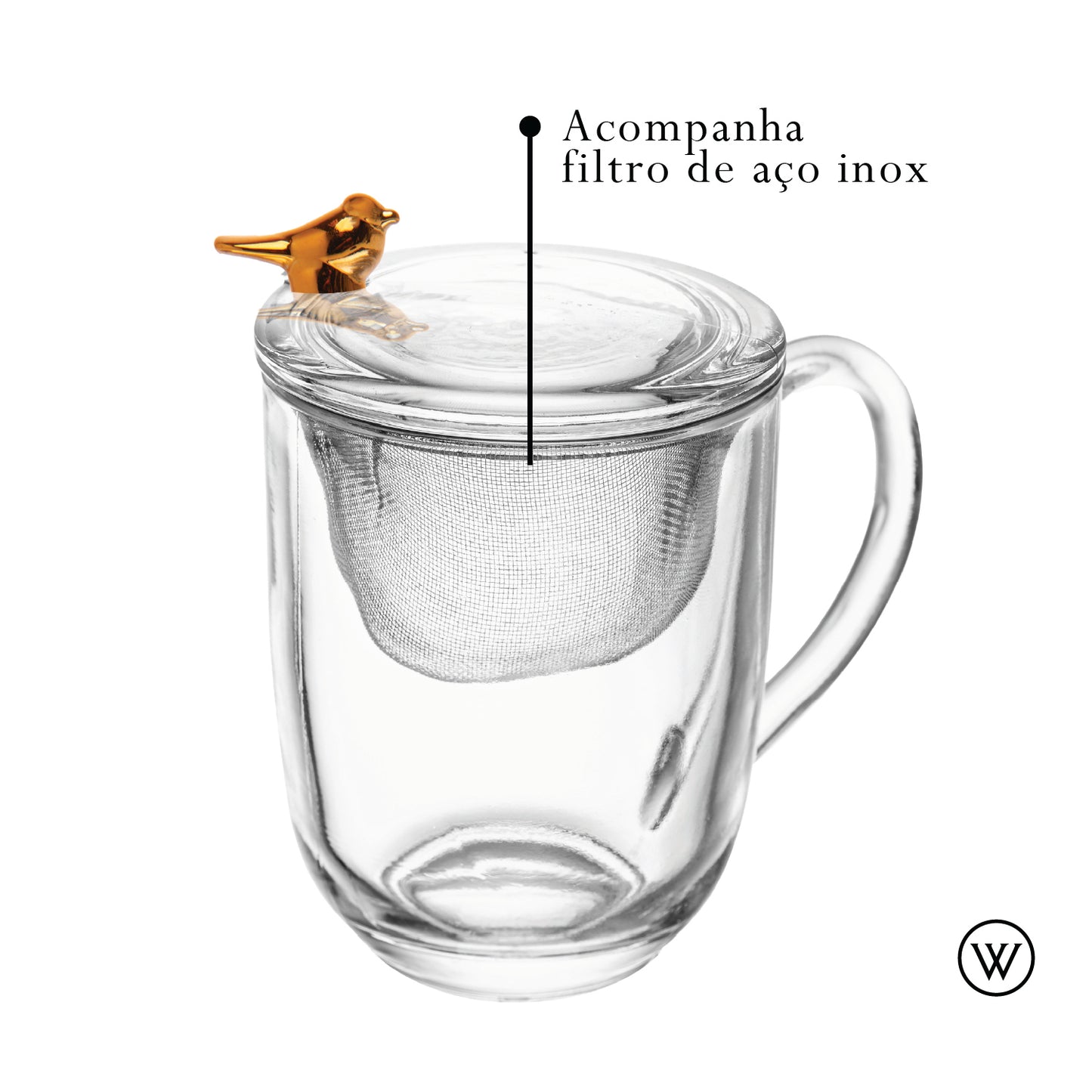 Caneca com Tampa e Filtro Golden Bird 350ml Cristal - Wolff