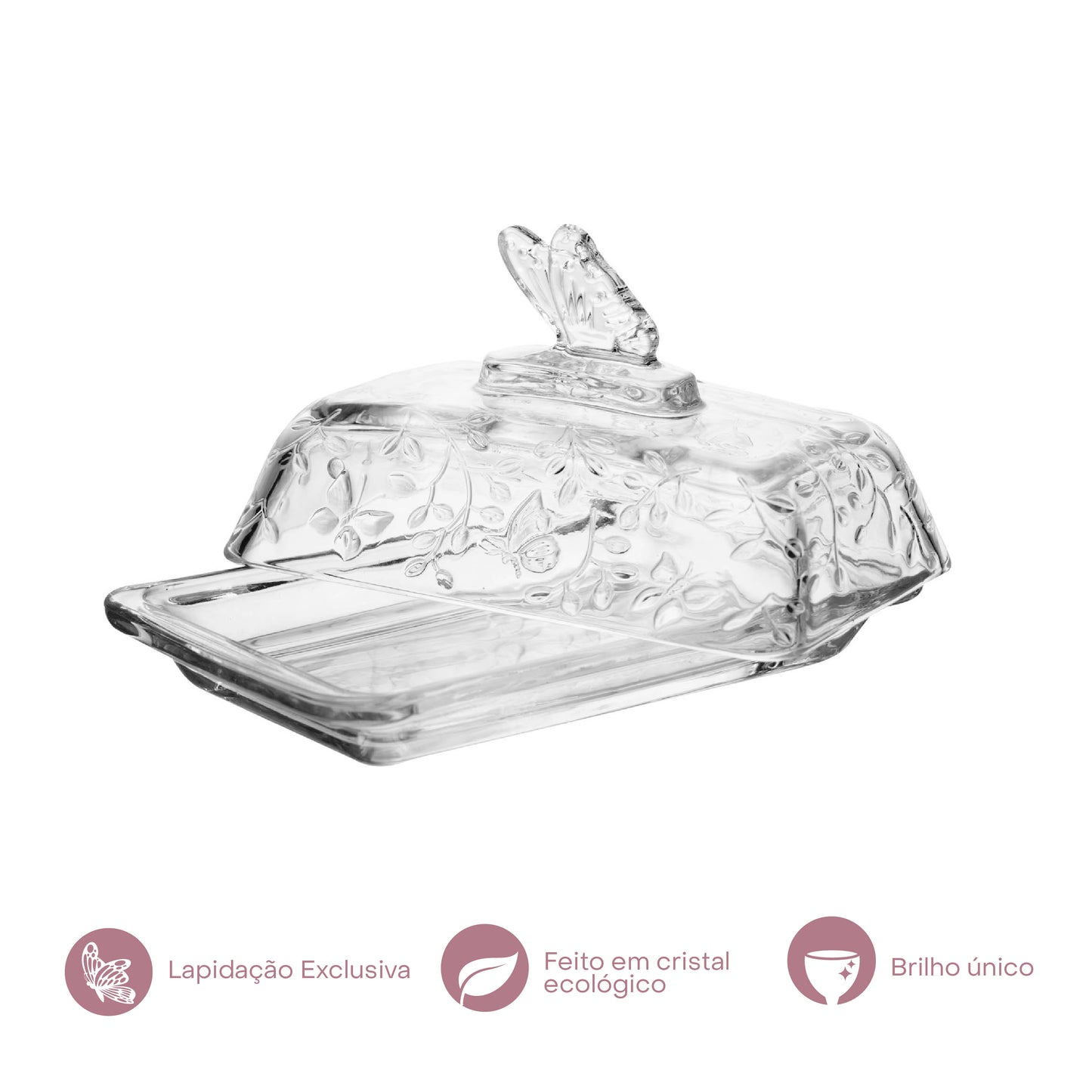 Manteigueira com Tampa New Butterfly 18cm x 10cm x 10,8cm Cristal Ecológico - Lyor
