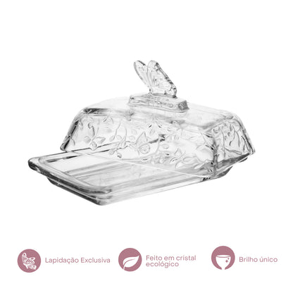 Manteigueira com Tampa New Butterfly 18cm x 10cm x 10,8cm Cristal Ecológico - Lyor