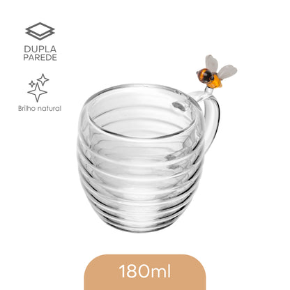 Conjunto 2 Xícaras de Chá Parede Dupla de Vidro Borossilicato Lovely Bee 180ml - Lyor