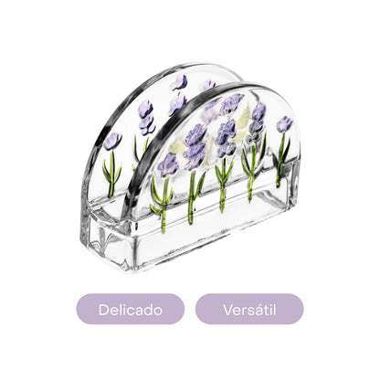 Porta Guardanapos Lavanda Hand Painting 12,5cm x 4,5cm x 9cm Cristal - Lyor