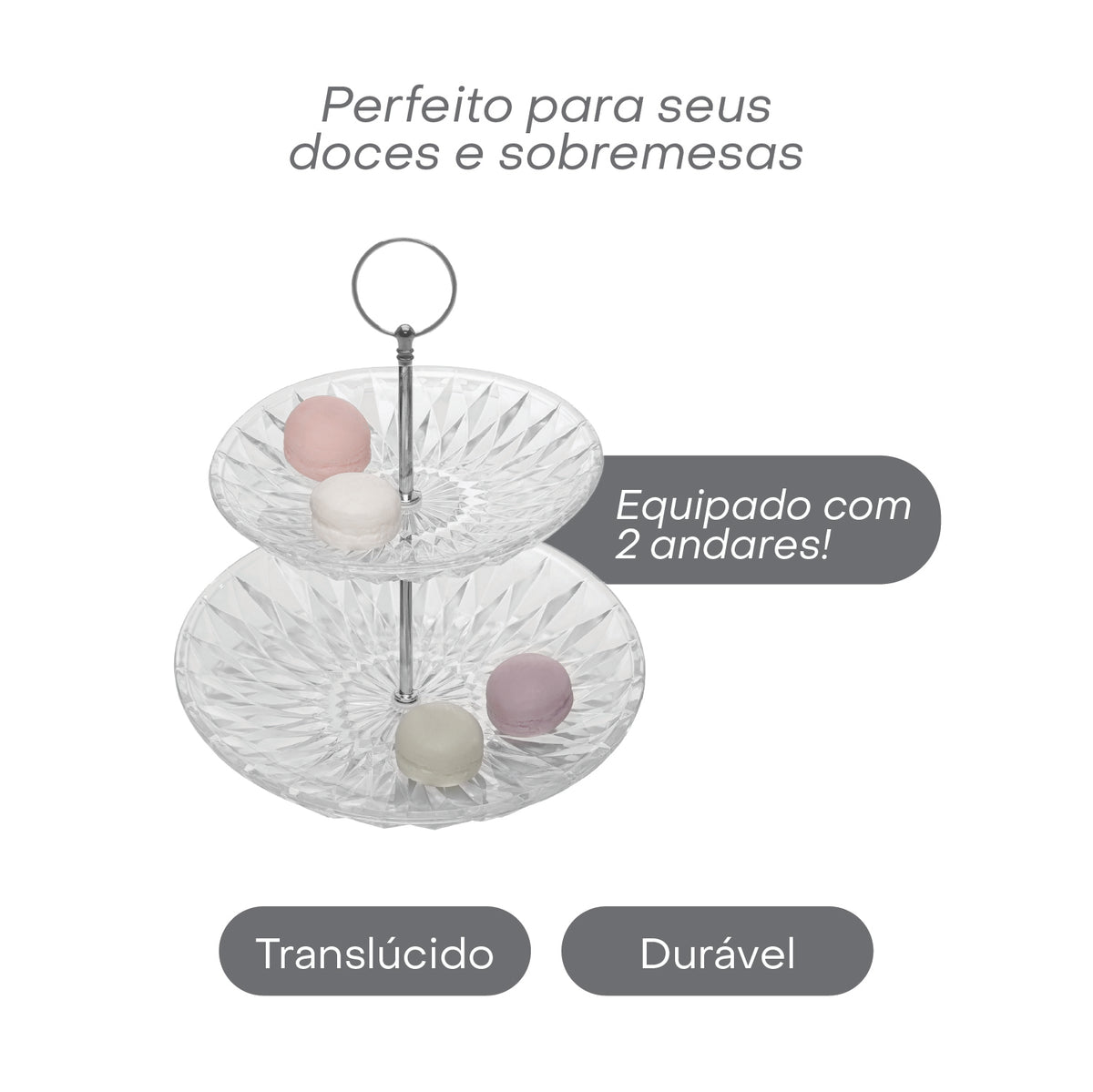 Porta Doces de Vidro 2 Andares Diamond 25cm - Lyor