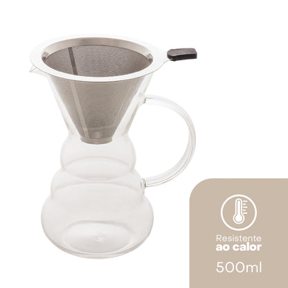 Cafeteira de Vidro Borossilicato com Filtro em Inox 500ml - Lyor