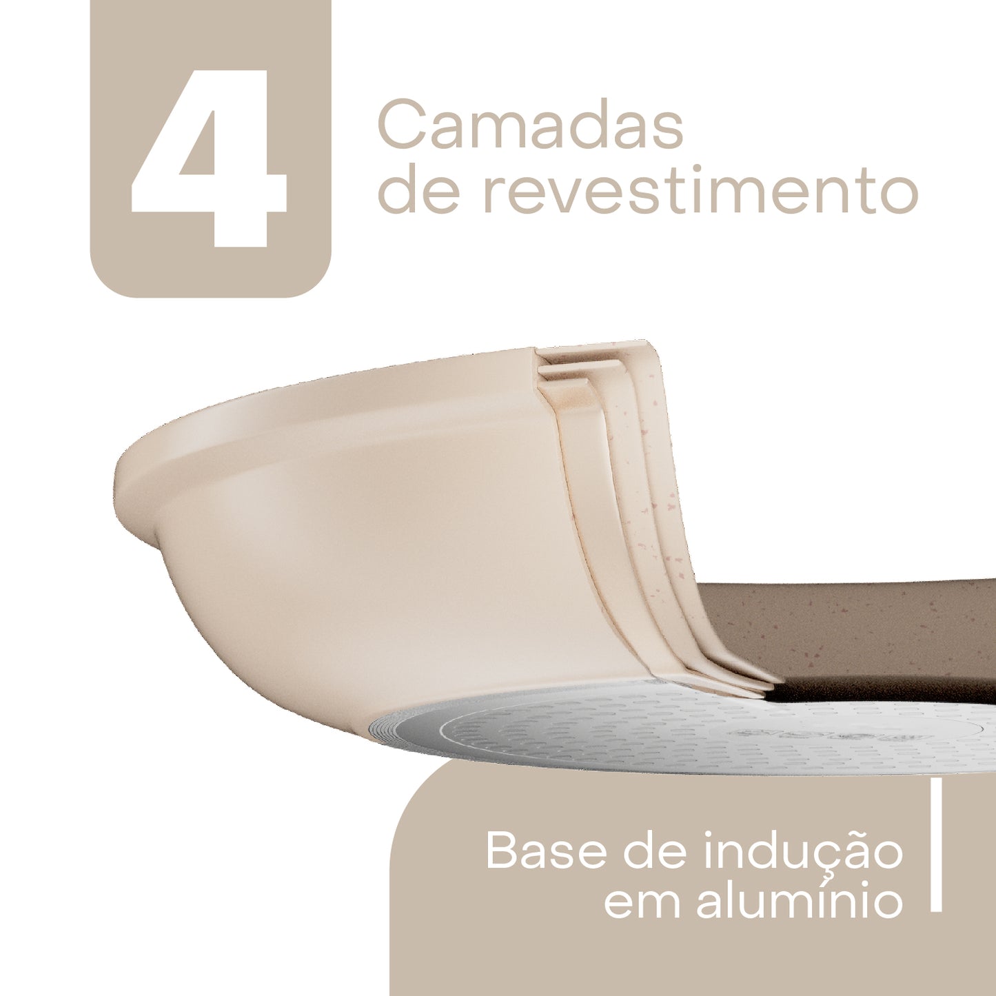 Frigideira de Indução em Alumínio com Revestimento Cerâmico Granito Chef Bege 24cm - Lyor