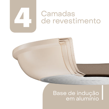 Frigideira de Indução em Alumínio com Revestimento Cerâmico Granito Chef Bege 24cm - Lyor