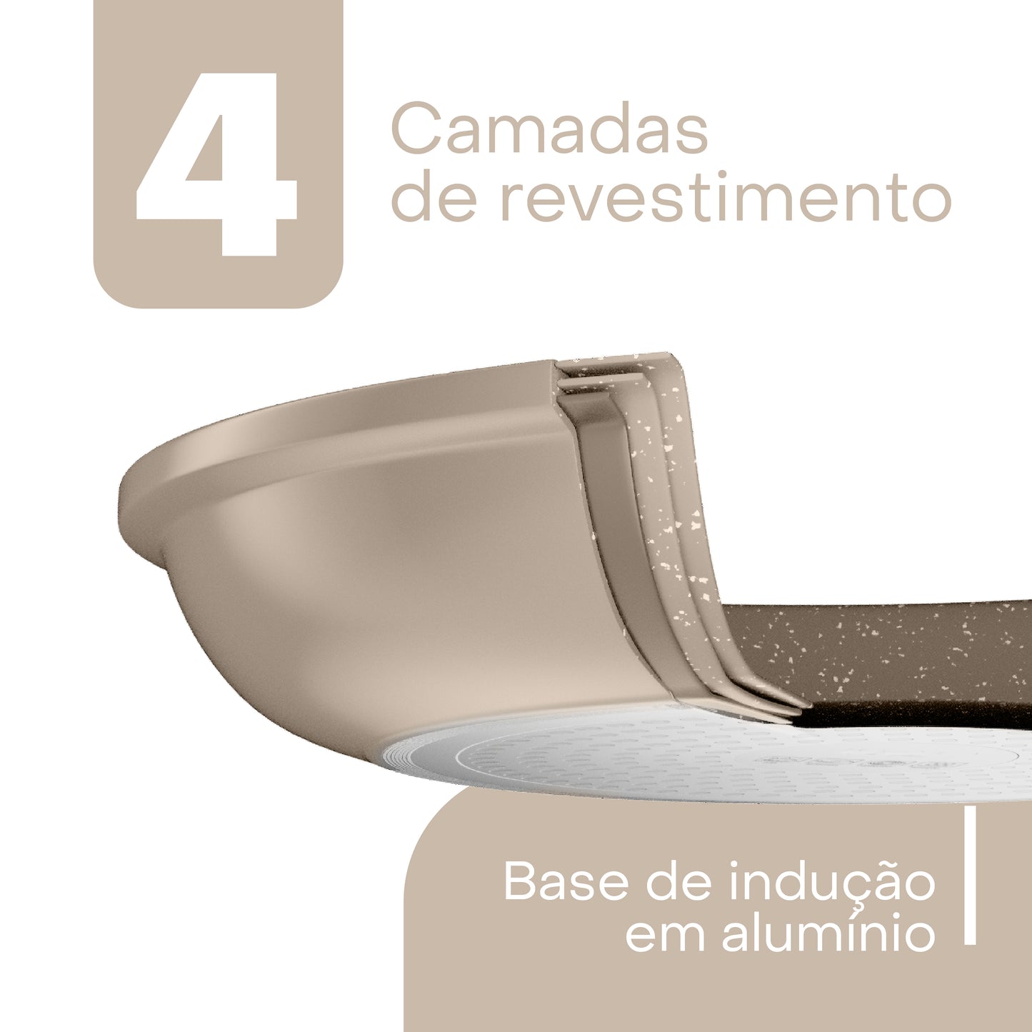 Frigideira de Indução Granito Chef 24cm Taupe Alumínio com Revestimento Cerâmico - Lyor
