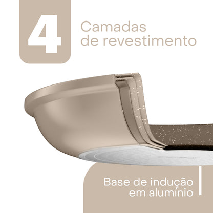 Frigideira de Indução Granito Chef 24cm Taupe Alumínio com Revestimento Cerâmico - Lyor