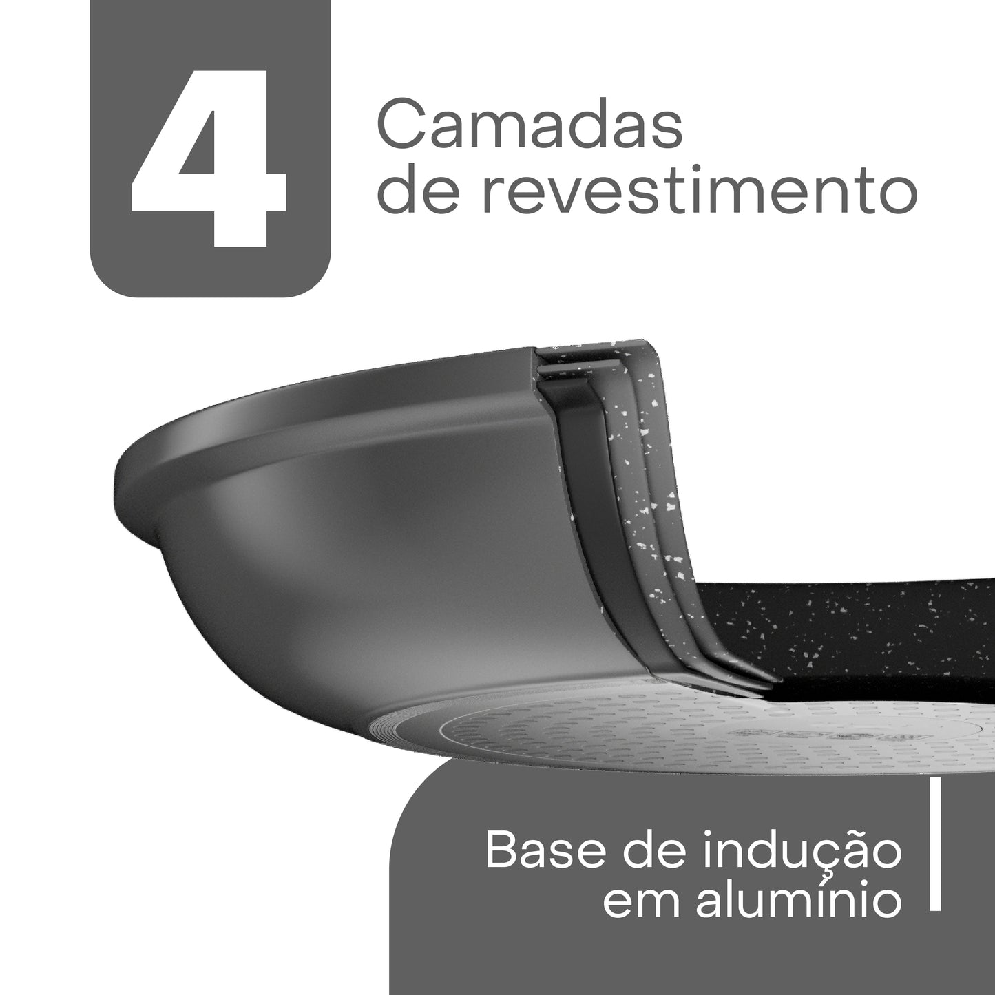 Frigideira de Indução em Alumínio com Revestimento Cerâmico Granito Chef Cinza 24cm - Lyor
