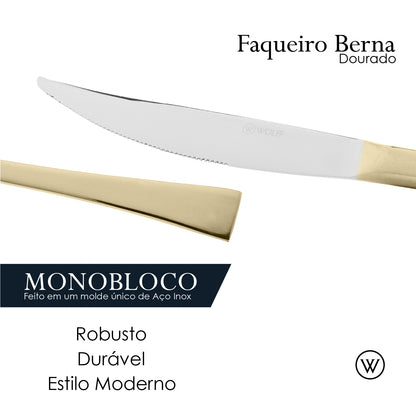 Faqueiro 30 Peças de Aço Inox Berna Dourado - Wolff