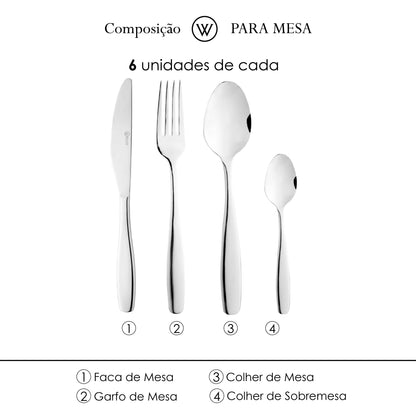Faqueiro 24 Peças Cannes Aço Inox - Wolff