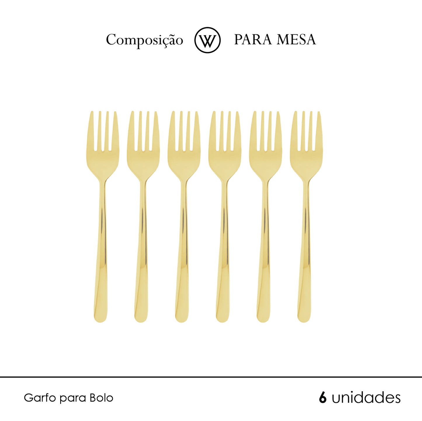 Conjunto 7 Peças Espátula para Bolo e 6 Garfos para Sobremesa Viena Dourado Aço Inox - Wolff