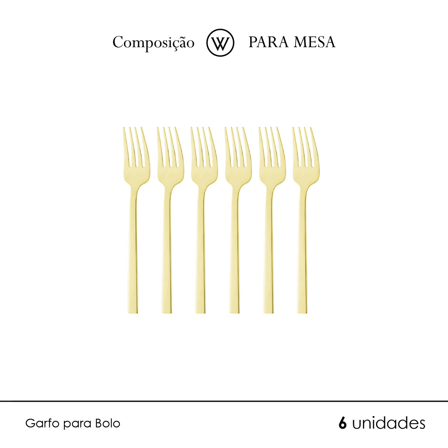 Conjunto 7 Peças Espátula para Bolo e 6 Garfos para Sobremesa Firenze Dourado Aço Inox - Wolff