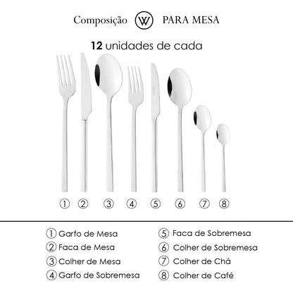 Faqueiro 101 Peças de Aço Inox com Caixa Litografada Firenze - Wolff