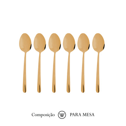Conjunto 6 Colheres para Sobremesa Dourado Viena Aço Inox - Wolff