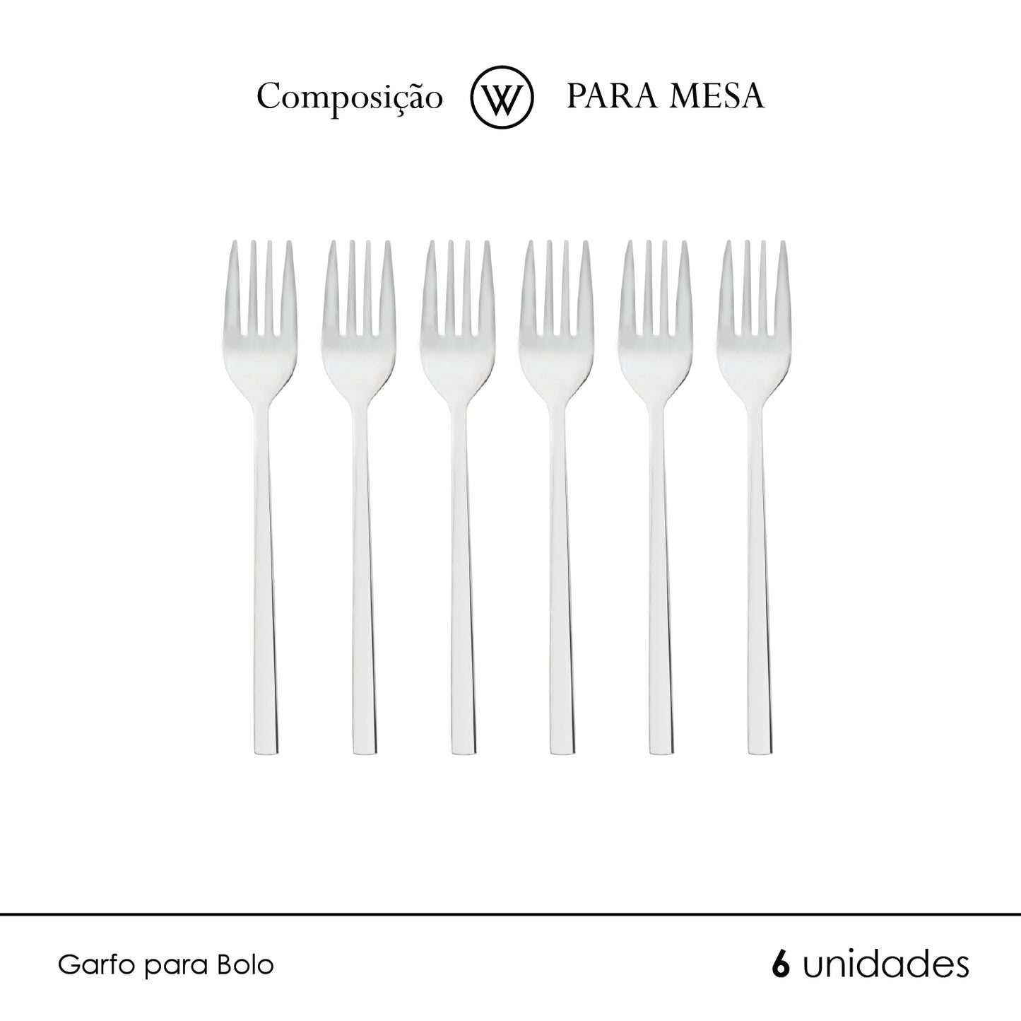 Conjunto 7 Peças Espátula para Bolo e 6 Garfos para Sobremesa Firenze Aço Inox - Wolff