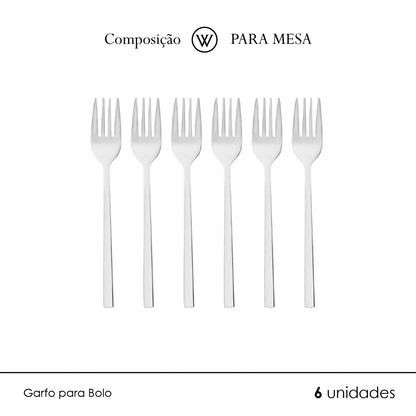 Conjunto 7 Peças Espátula para Bolo e 6 Garfos para Sobremesa Firenze Aço Inox - Wolff