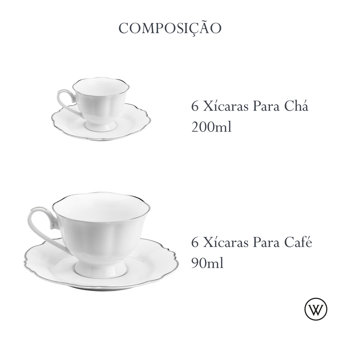 Aparelho de Jantar 42 Peças de Porcelana Maldivas Branco com Fio Prata - Wolff