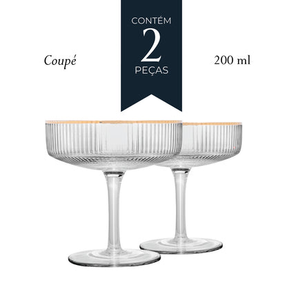 Conjunto 2 Taças Coupe de Vidro com Borda Dourada Lines 200ml - Wolff