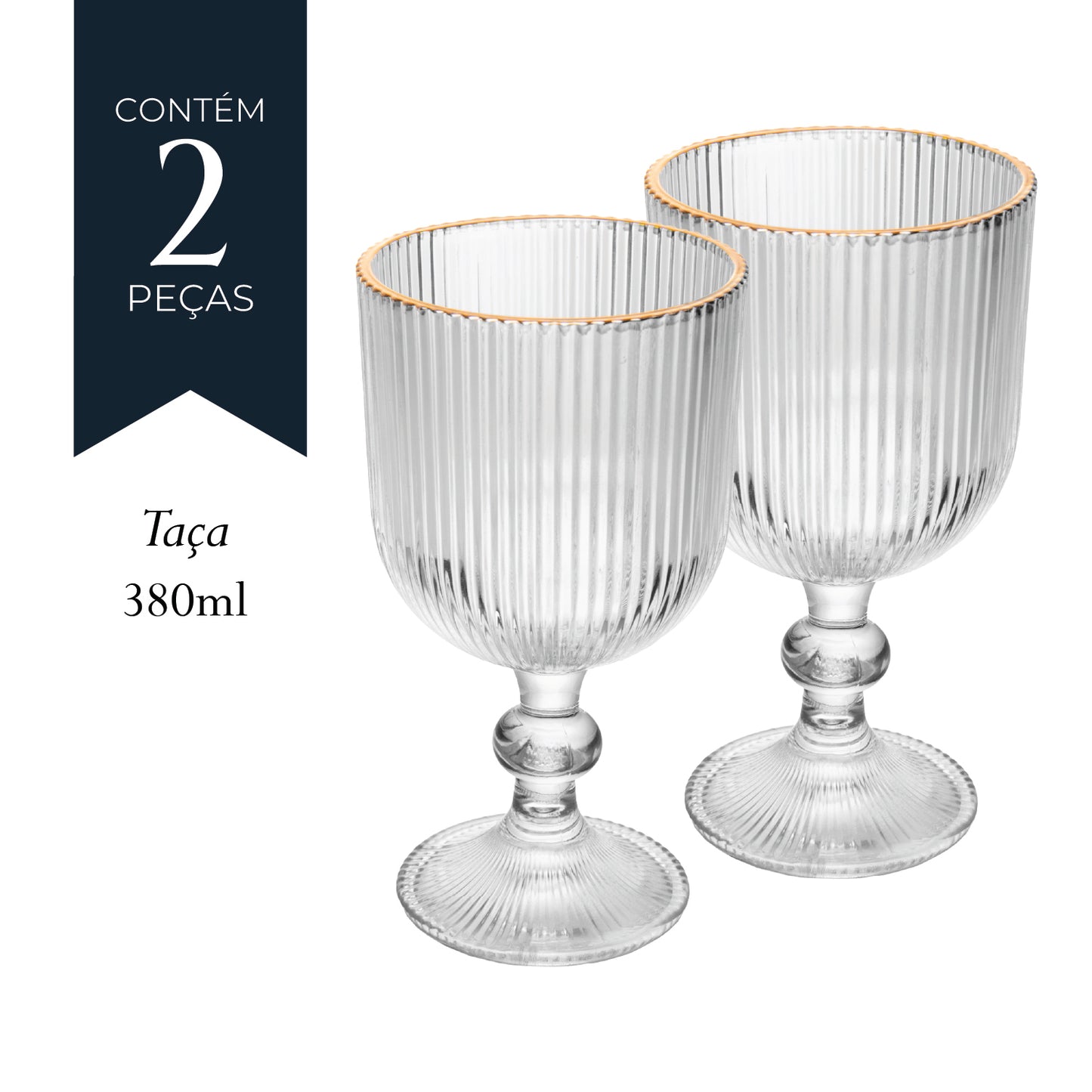 Conjunto 2 Taças de Vidro com Fio de Ouro Lines 380ml - Wolff