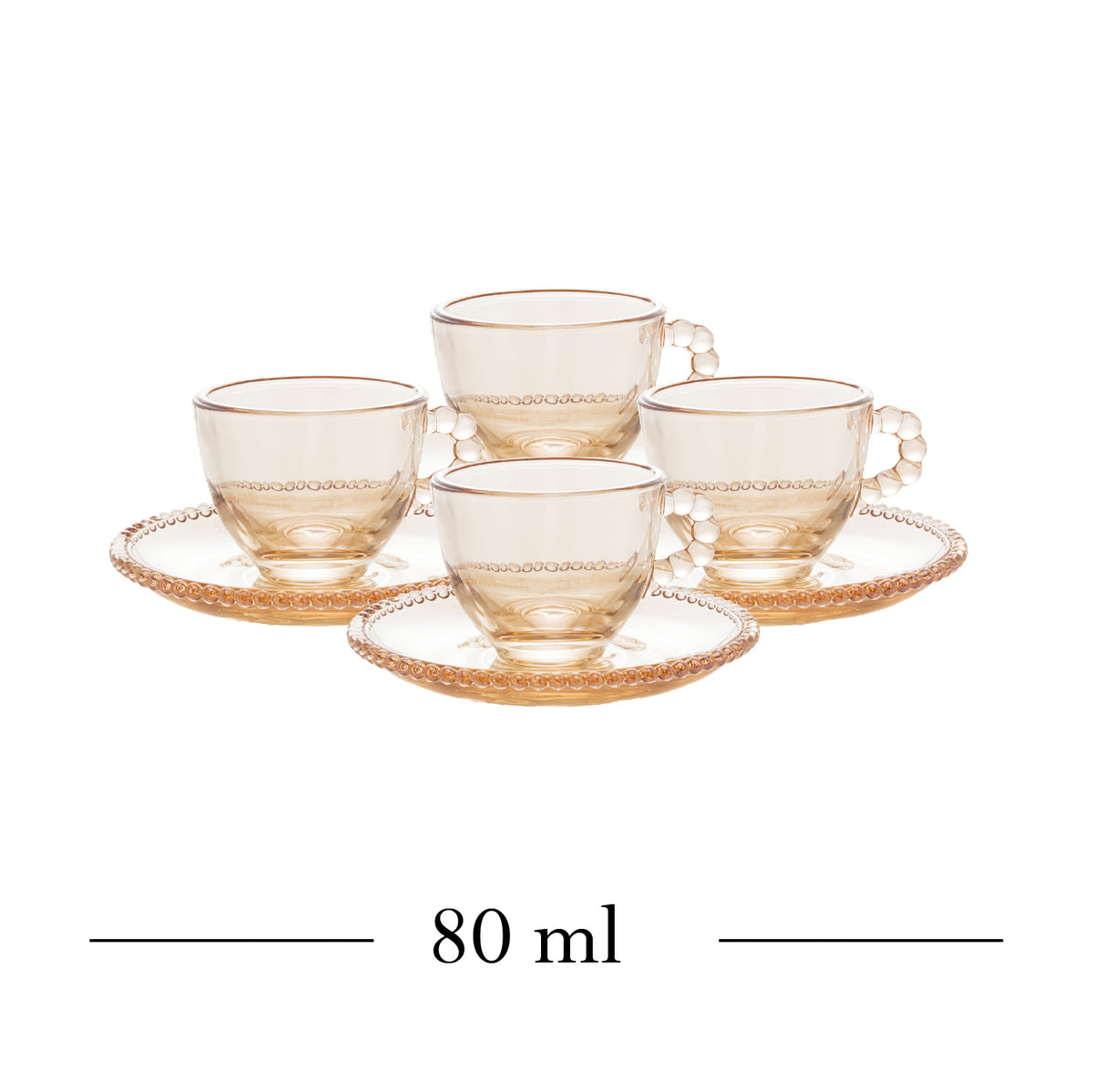 Conjunto 4 Xícaras de Café de Cristal com Pires Pearl Âmbar Metalizado 80ml - Wolff
