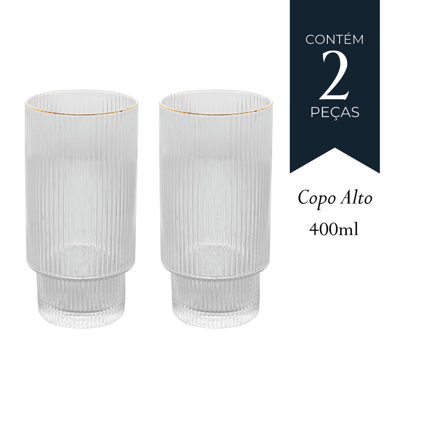Conjunto 2 Copos Altos Lines com Fio de Ouro 400ml Cristal Ecológico - Wolff